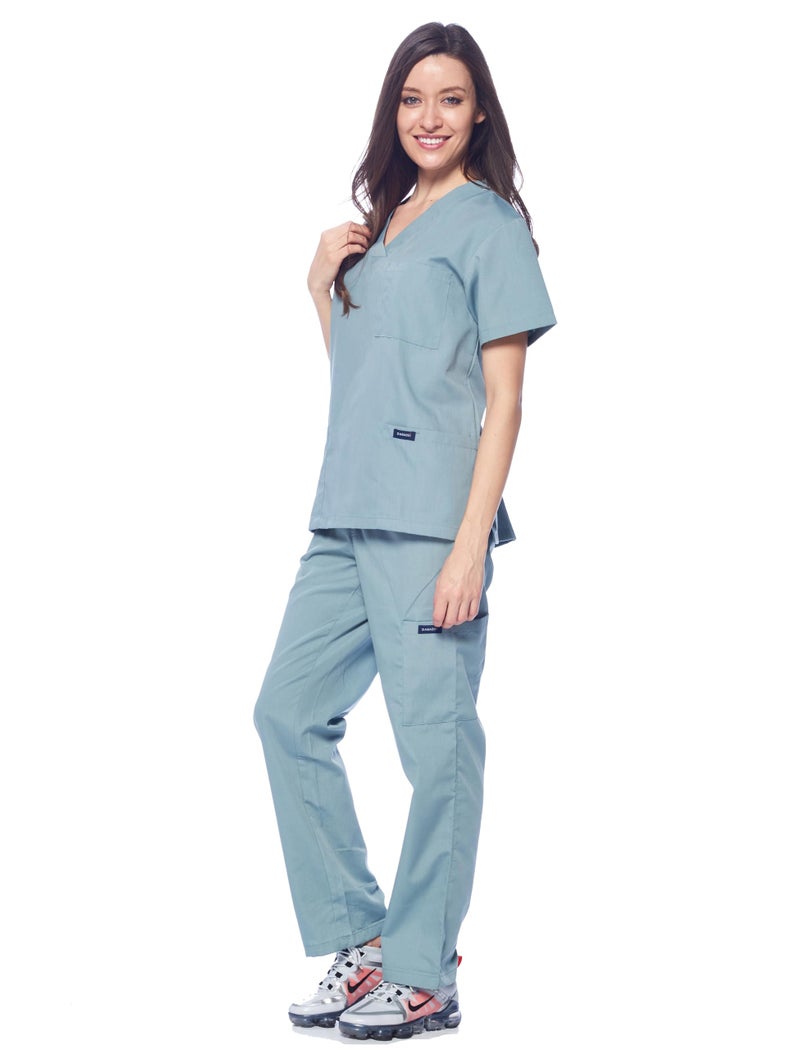 Dagacci Medical Uniform Woman and Man Scrub Set Unisex Medical Scrub Top and Pant, SEAFORM, XXL - Image 3
